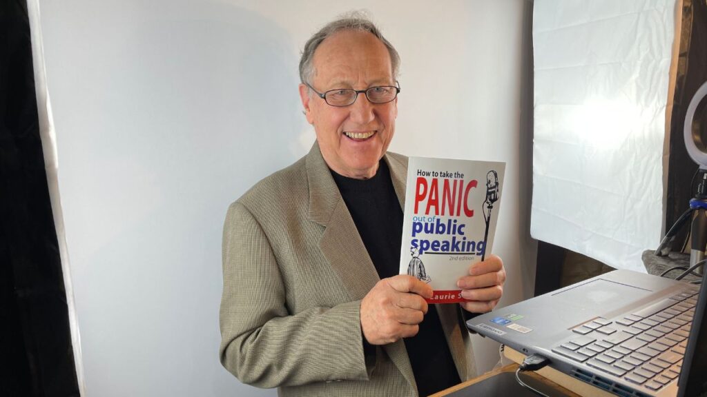 Laurie Smale with Panic free public speaking book